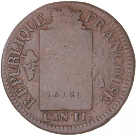 Louis XVI - période conventionnelle  - 1 sol aux balances 1793 BB Strasbourg