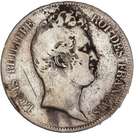 5 francs Louis Philippe Ier sans le I (Tranche en creux) 1830 W