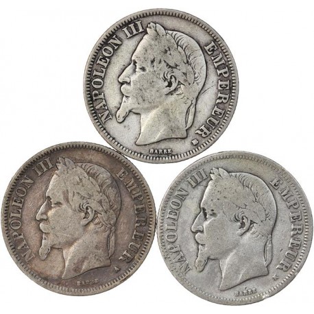 Lot de 3 x 2 francs Napoléon III