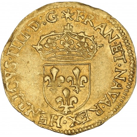 Henri IV - Écu d'or au soleil 1er type 1608 B Rouen