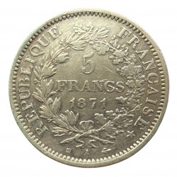5 francs Hercule - 1871 A Camélinat (variante chiffres éspacés)