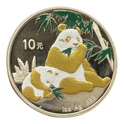 Chine - 1 once  argent (10 yuan) 2007 Panda doré et couleurs