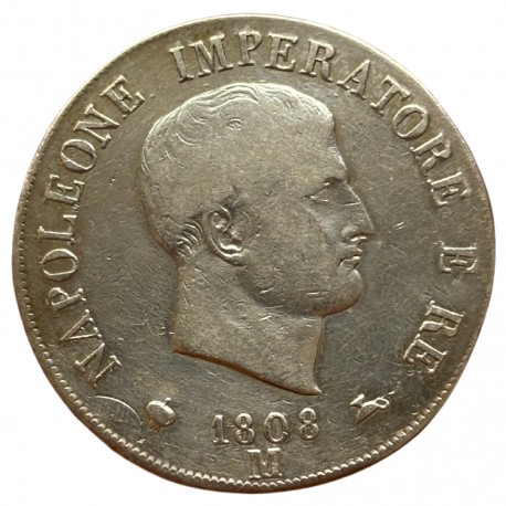 Italie - 5 lires Napoléon Ier 1808 M