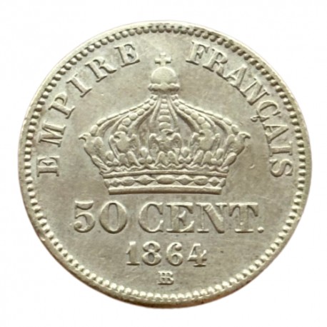 50 centimes Napoléon III tête laurée 1864 BB.