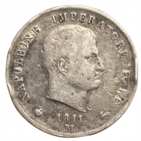 Italie - 5 lires Napoléon Ier 1811 M Milan
