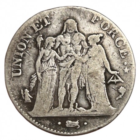 5 francs Union et Force an 4 A Paris (union serrée)